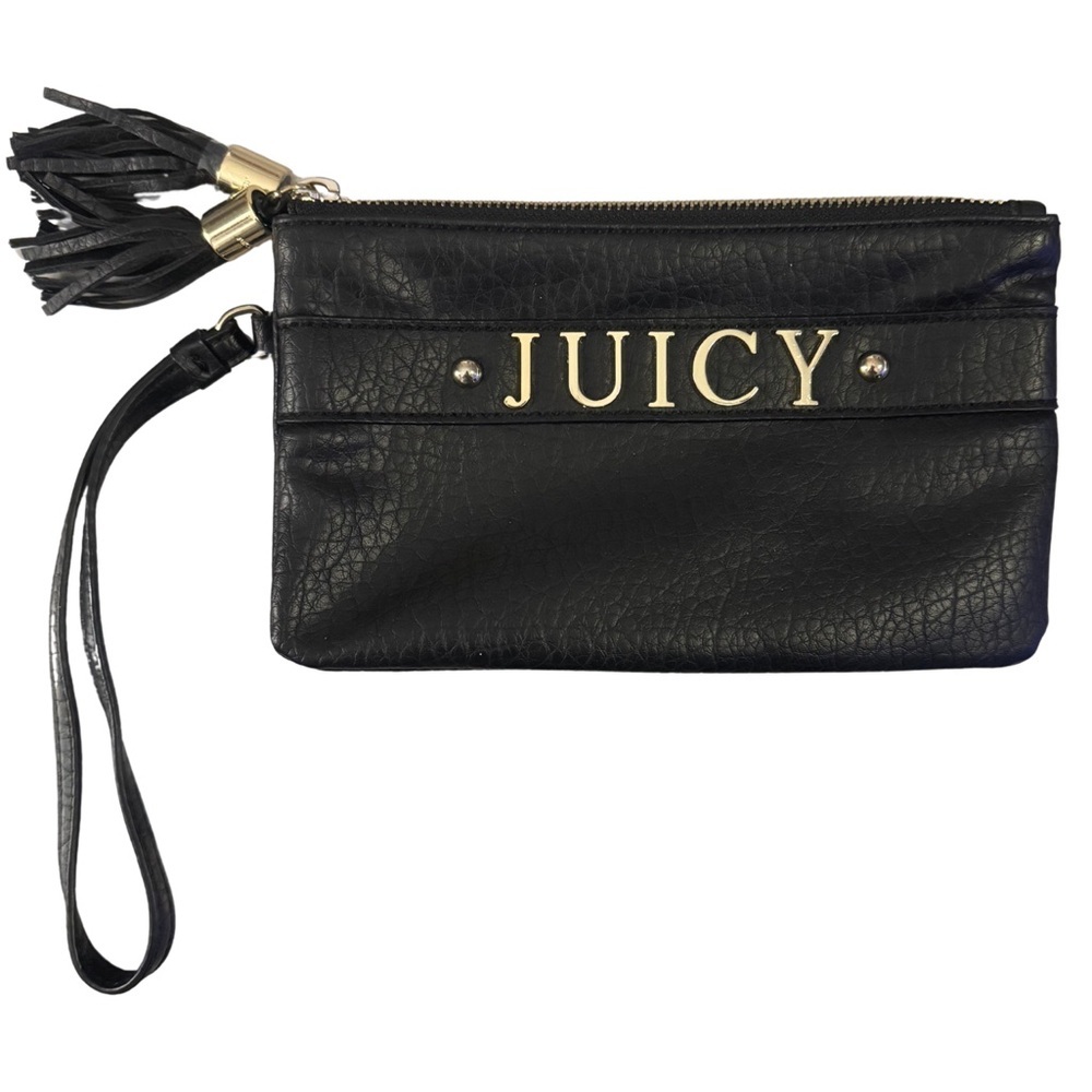 JUICY COUTURE DOUBLE ZIPPER BLACK WRISTLET WALLET W/TASSELS AJCY 346761